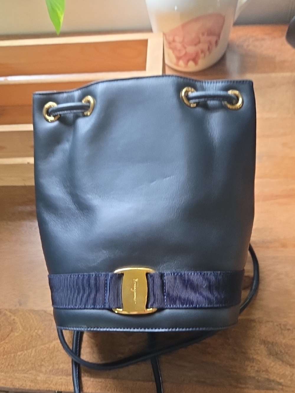 Black Mini Bucket Bag with Gold Hardware